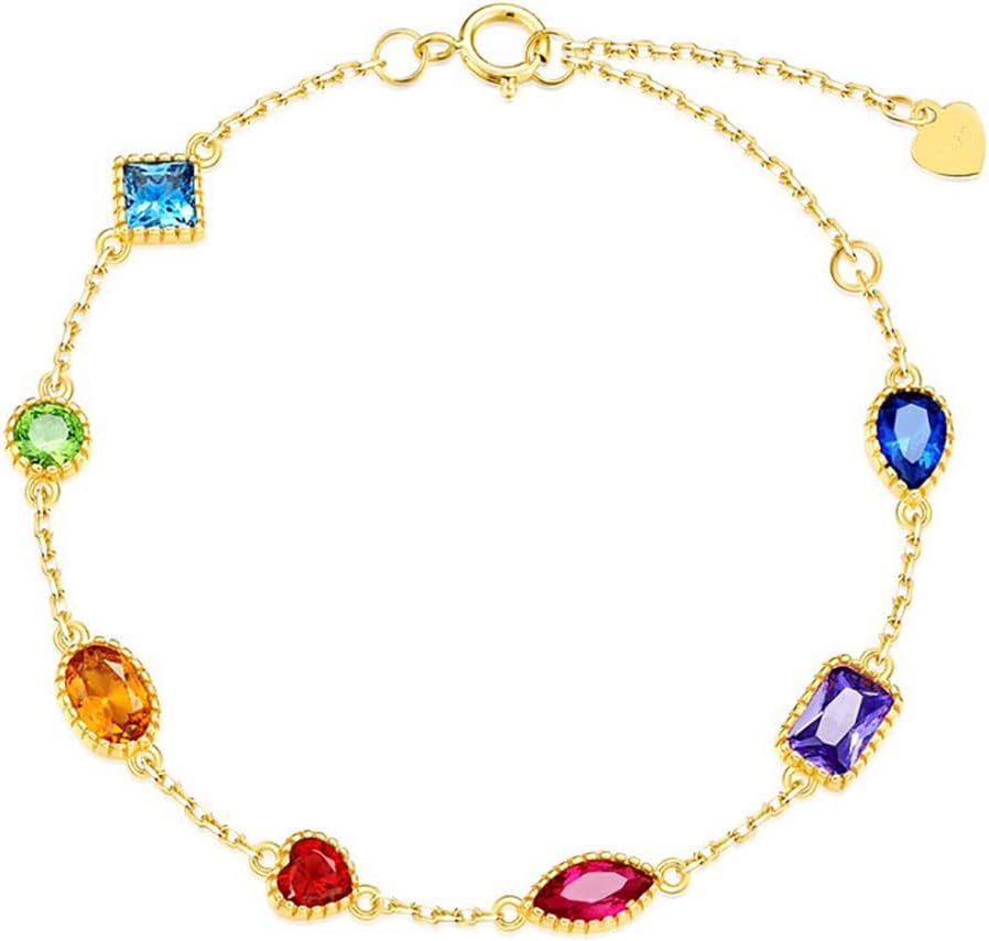 Elegant S925 Silver and 10K Gold Gemstones Women Bracelet Link Jewel Adjustable Jewelry Chain Bracelets for Female