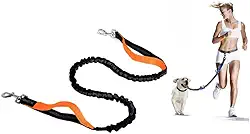 Guia Coleira Cinto Mãos Livres Elástica Para Cintura Cachorro Pet Cão Caes Corrida Passeio Caminhada Ajustável (Preto com laranja)