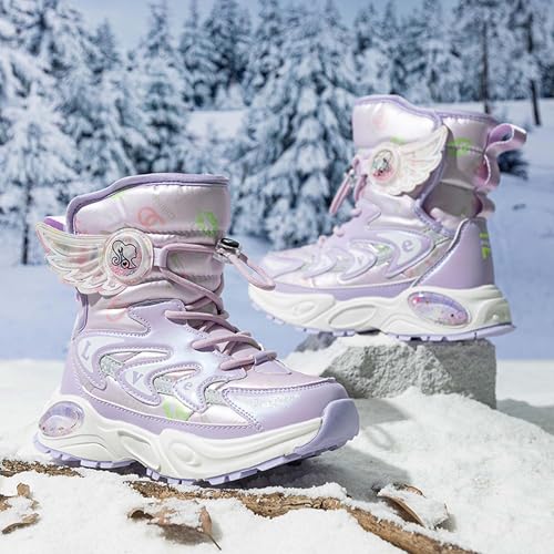 Boys' Girls' Winter Boots With Waterproof Straps Fur Fashionable Lightweight Outdoor Shoes (Little Kids/Big Kid)2