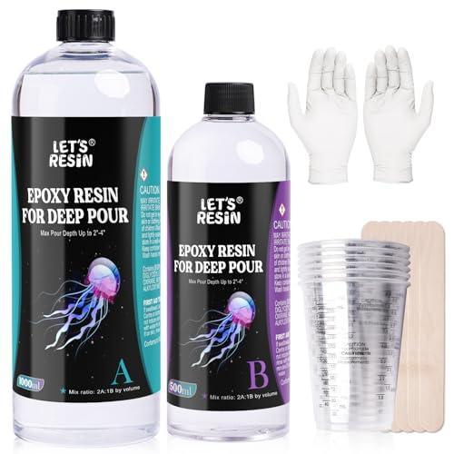 LET'S RESIN Deep Pour Epoxy Resin 1.5L Kit, 2-4" Pour Depths Clear Epoxy Resin Kit, Bubble Free Low Odor 2:1 Low Viscosity Casting for River Table, Wood, Flower Preservation, Art Crafts
