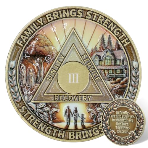 Leafence Family Strength Sobriety Coin AA Recovery Chip Medallion Alcoholics Anonymous Token of Love, Unity and Healing Sober Coin 12 Step Sobriety Gifts (Family Strength Sobriety Coin, 3 Years)