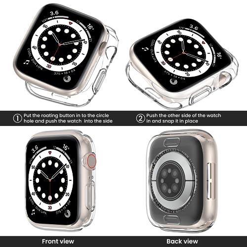 [2 Pack] Goton Bumper Case for Apple Watch Series SE2 SE 6 5 4 44mm, Ultra Thin Soft TPU Shockproof Case Cover Bumper Protector for iWatch Accessories (No Screen Protector) 44mm Clear+Black - Thumbnail 2