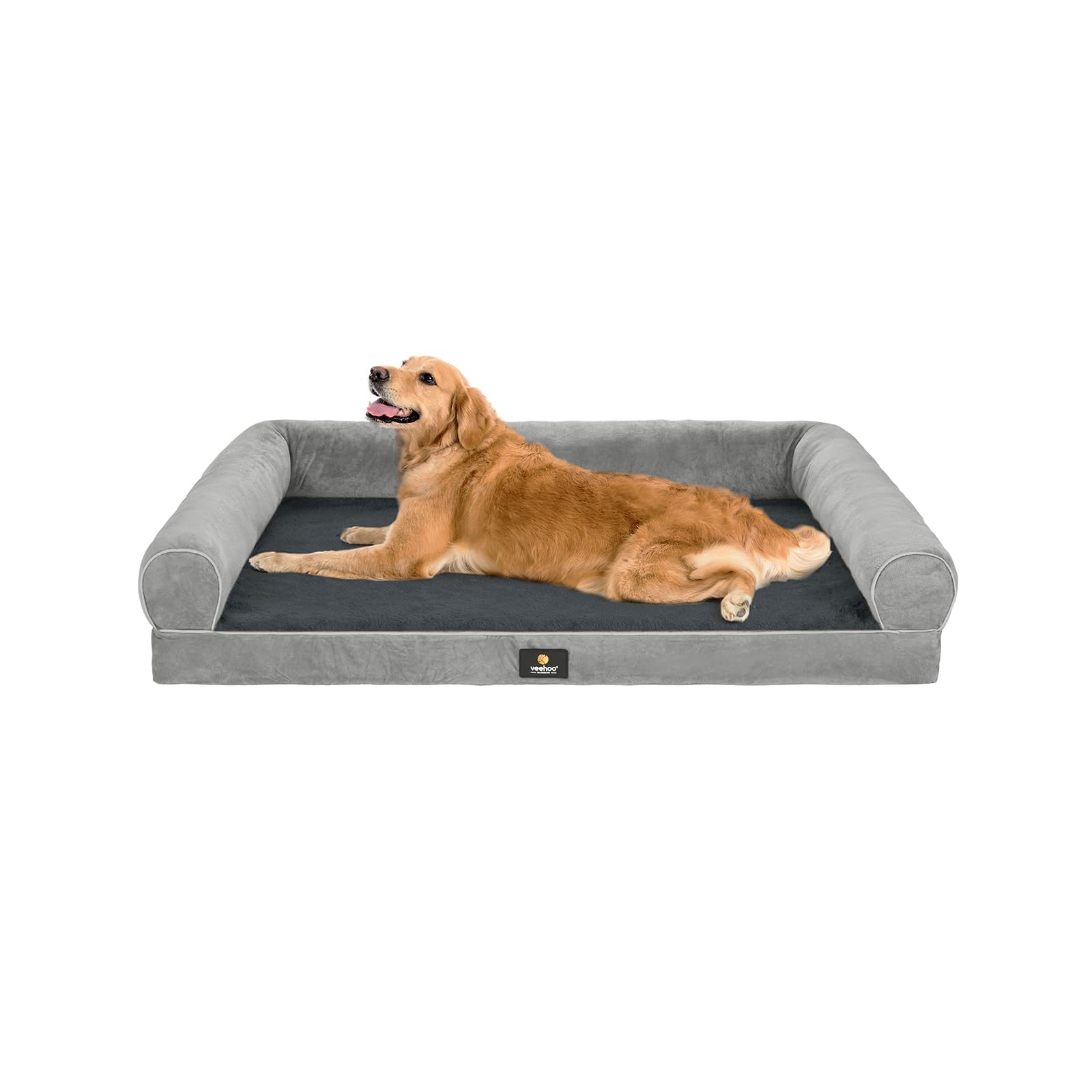 Veehoo Orthopedic Dog Beds for Large Sized Dogs - XL Dog Sofa Bed with Bolsters, Extra Large Pet Couch Bed with Removable Washable Cover & Nonslip Bottom, Dark Grey