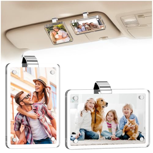 LiftRemote 2Pcs Car Picture Holder, Magnetic Acrylic Visor Photo Clip & Photo Frame for car - Perfect Personalized Gifts for Women's Day Mother's Day Birthday, Car Decor Accessories