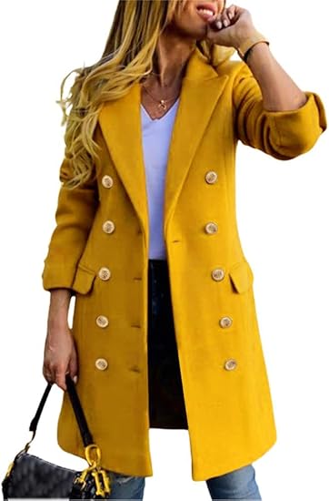Women’s Fall Winter Wool Coats Double Breasted Midi Peacoat Trench Coats