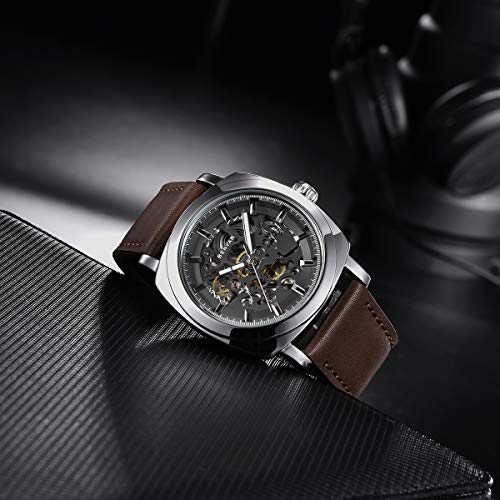 Benyar Automatic Watches for Men | Skeleton Mechanical Leather Strap Mens Watch | 45mm Dial | 30M Waterproof | Men's Stylish Gift - Image 4