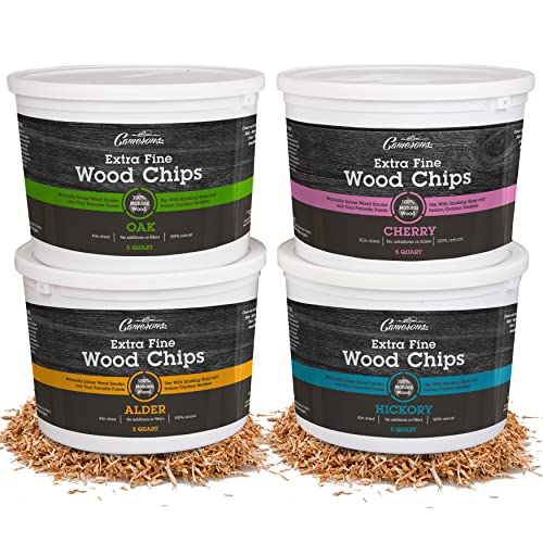 Smoking Wood Chips (Oak, Cherry, Hickory, Alder)- 4 Quarts Each, Value Gift Set Of Extra Fine Kiln Dried Bbq Chips- 100% All Natural Barbecue Smoker Shavings- 5 Quart Variety Combo Set #TOP19
