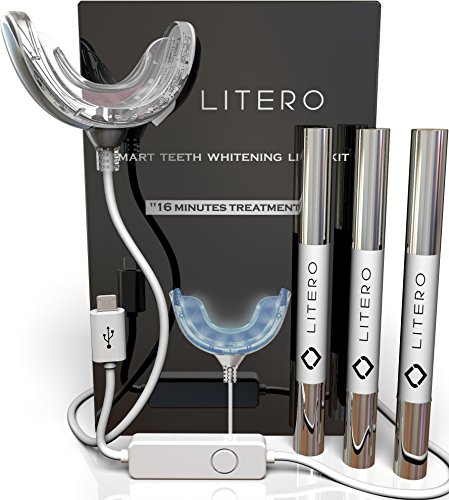 #1 Best Home Teeth Whitening Kit with LED Light - GUARANTEED Removes Coffee, Tea & Tobacco Stains