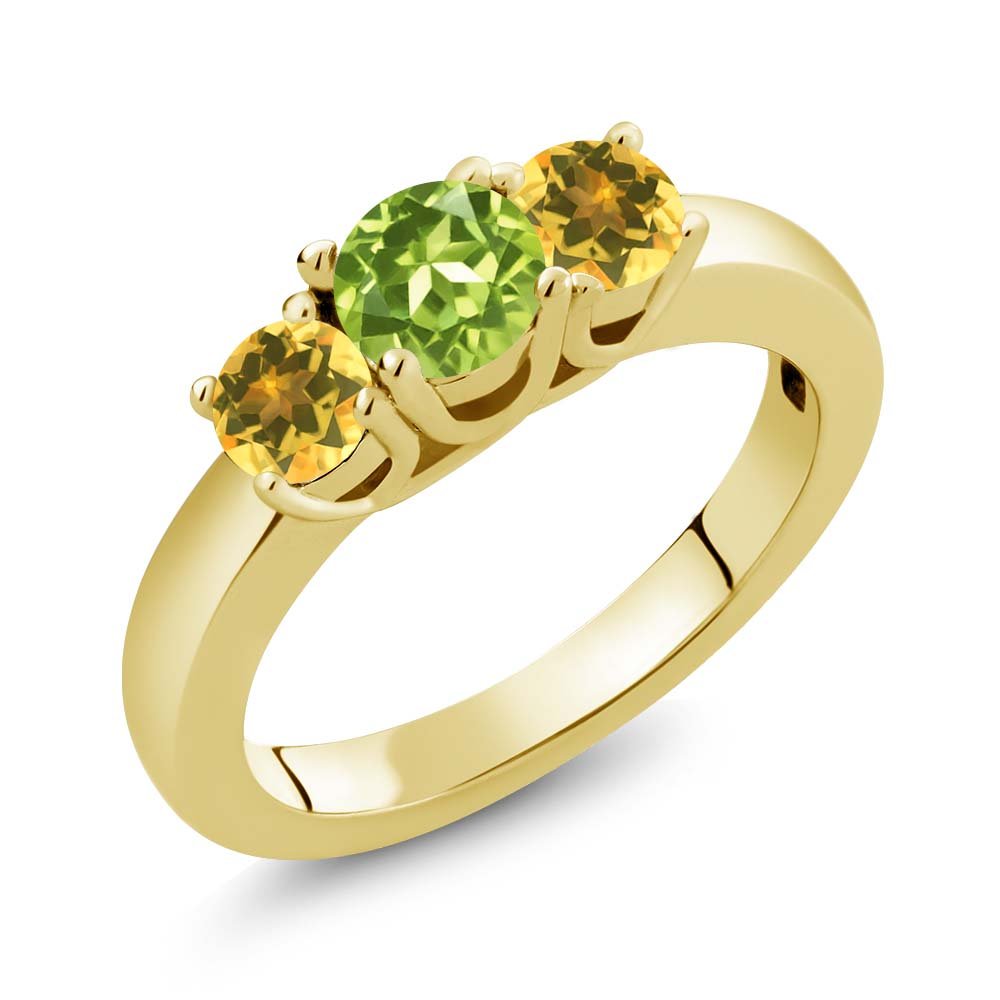 Gem Stone King 18K Yellow Gold Plated Silver Wedding Jewelry Bridal Ring 1.02 Ct Round Green Peridot Yellow Citrine