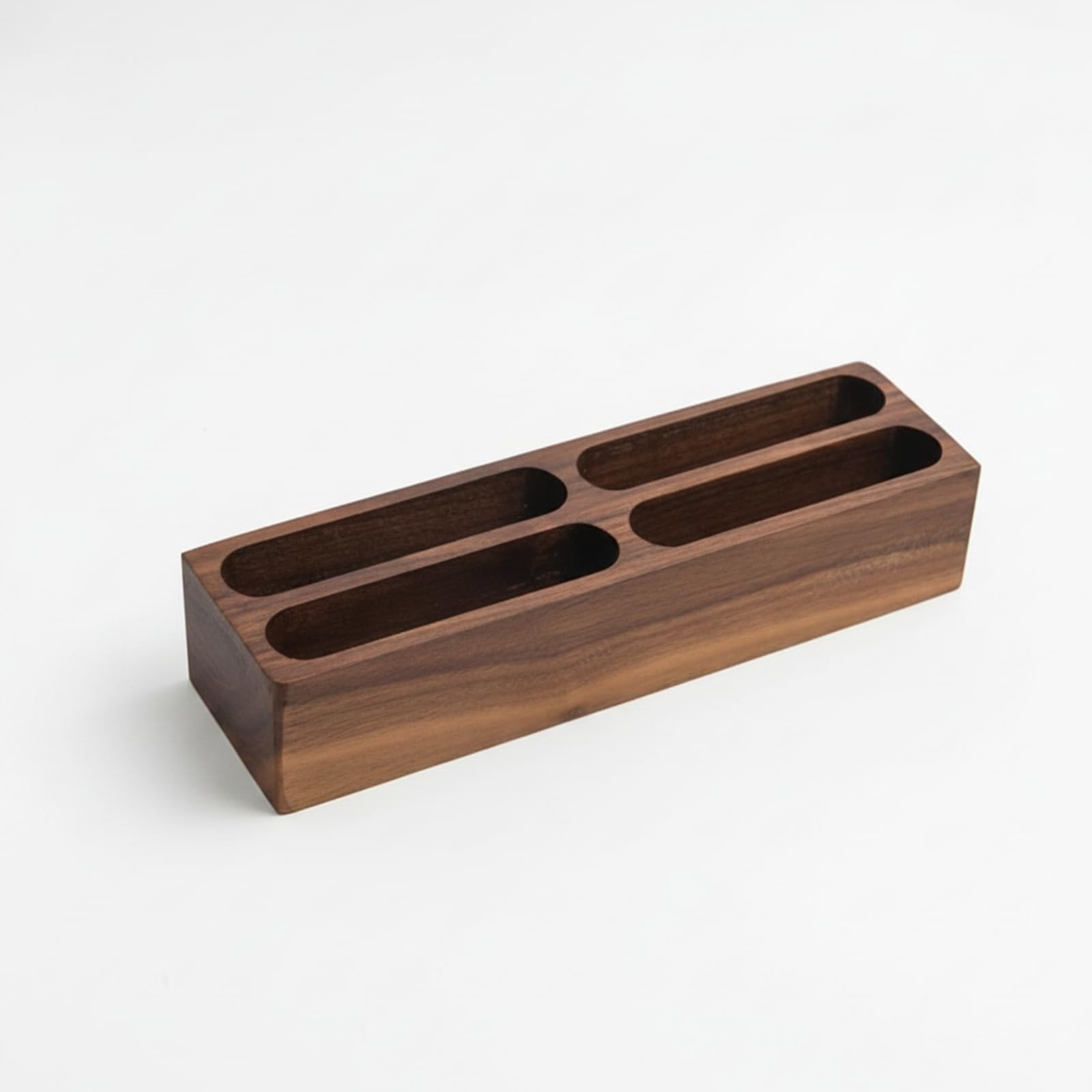Porte-Cartes Visite En Bois Sobre | Finition Mate, Profeionnel, Présentoir, pr Bureau, Réception, Noix, Rectangle 4 Fentes