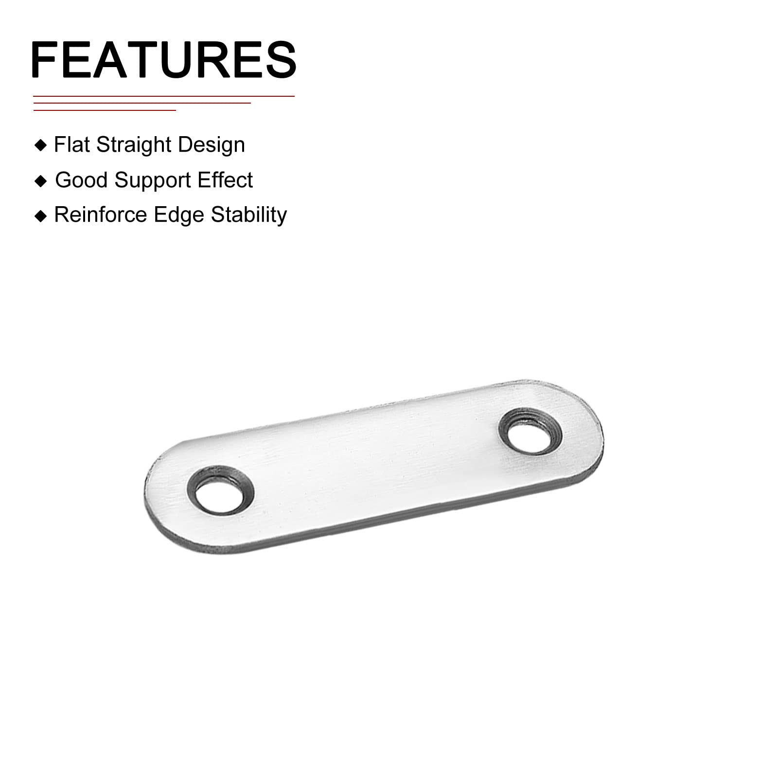 DTGN 57x16x2mm(LxWxT) Flat Straight Brace Plate -10Pack- Good for Furniture Repairing - Stainless Steel Brace Plate - Silver Tone - Image 3