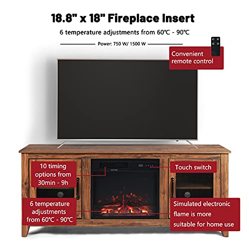 Lynslim Fireplace Tv Stand With Mesh Doors - Industrial Media Entertainment Console For Living Room, Storage Television Stand For Tvs, Up To 65", 2-In-1 Design, Brown #TOP3