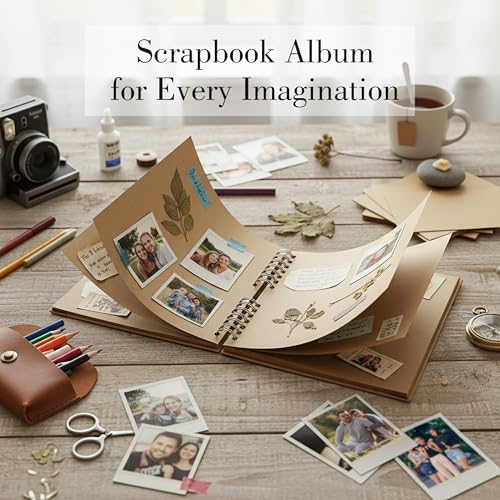 Image of Zaslan Scrapbook Album, 60 Pages /30 Sheets, Brown Thick 200gsm Kraft Paper, Photo Album Scrapbook, Memory Book - Ideal for Your Scrapbooking Albums Art & Craft Projects (8.5 x 8.5 Inch)