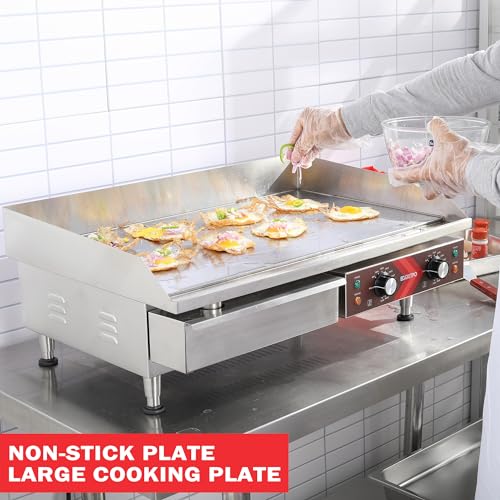 EGGKITPO Commercial Electric Griddle 29 Inch Large Countertop Griddle Non-Stick Flat Top Grill Stainless Steel Teppanyaki Griddle with Adjustable Temperature 90℉-575℉ for Restaurant Use 240V 3500W
