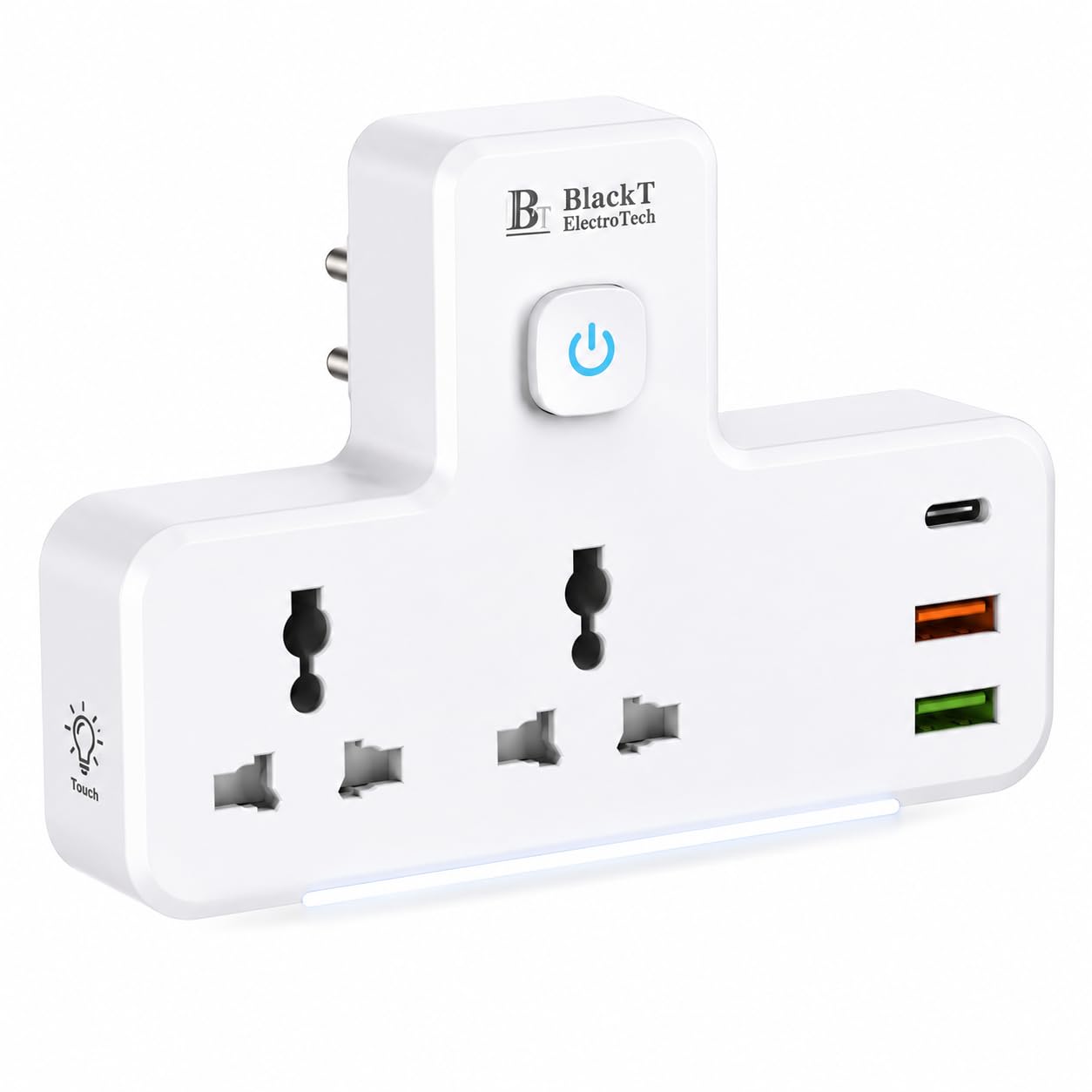 Blackt Electrotech Extension Board with USB-C PD 20W & QC 3.0 18W Fast Charging | 2500W 10A Multi Plug Socket | 2 Universal Sockets | Touch Control LED Night Lamp | Surge Protection-image-17