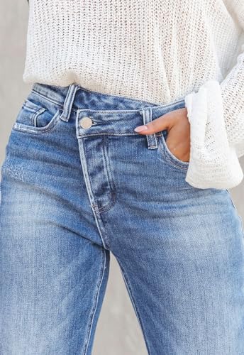 Jeans for Women Trendy High Waisted Corssover Boyfriend Jeans Distressed Stretchy Denim Pants 5