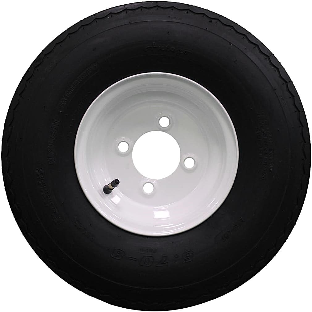 Antego Tire and Wheel (Set of 1) 5.70x8 Trailer Tire and Wheel Assembly, White 4 Lug Trailer Tire and Wheel, 6 Ply, Load Range C