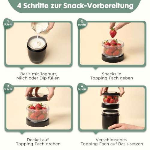 Foto von Mitsemmo Edelstahl Müslibecher to Go 500ml+250ml,Joghurtbecher to Go mit Löffel,Müsli Cup to Go Becher,Müslibecher Müslidose Müslischale Frühstücksdose Müslibox,Joghurt Box Cornflakes to Go Becher