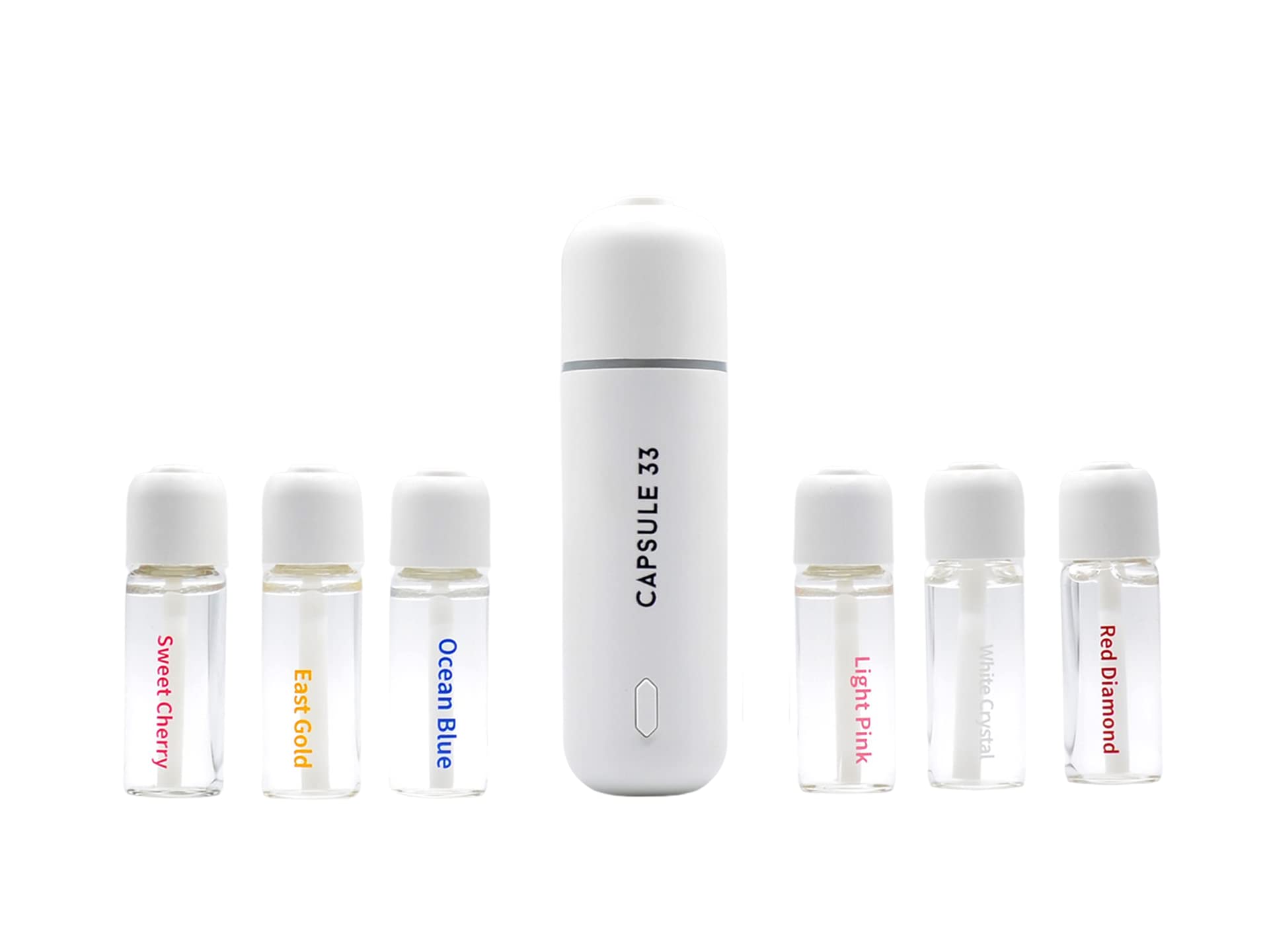Paquete de iniciación de perfume para coche, ambientador de coche, difusor de aroma ultrasónico, 6 fragancias (cristal blanco, diamante rojo, oro oriental, azul océano, cereza dulce, rosa