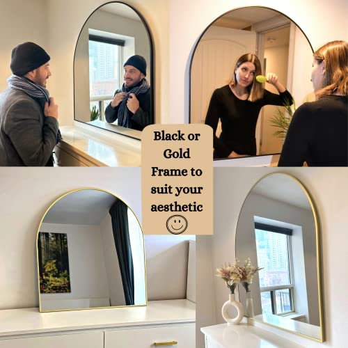 Luxury Premium Arched Mirror Decor For Wall - Large Arch Mirror 33" X 31" Inches - Wall Mount Or Lean - Perfect For Entryway, Mantle, Bedroom - Modern Bathroom Mirror (Black Frame) #TOP1