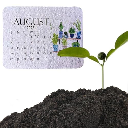 YUHATRG Calendário de sementes plantáveis 2025 de janeiro a dezembro, planejador mensal, agenda e or