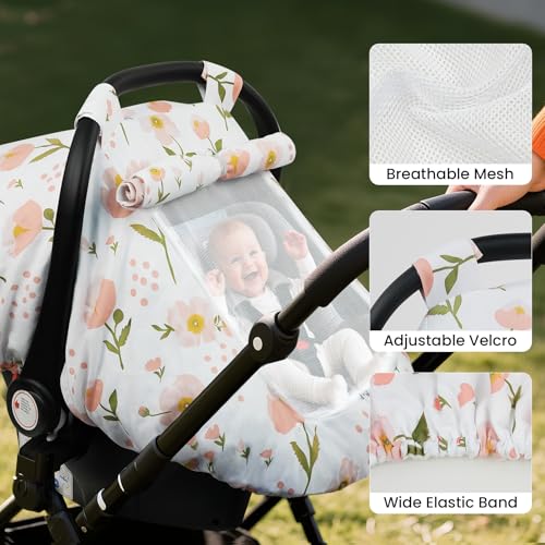 Image of Elstey Car Seat Cover Baby Boys & Girls, 3D Minky Dot Infant Carseat Canopy