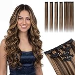 SEGOHAIR Hair Extensions Clip In Real Human Hair Seamless Lace Clip-Ins Straight Natural Looking 5Pcs Set (1 Piece + 4 Single Clip Pieces) #2/6 Dark Brown Mix Light Brown 14Inch (42g)