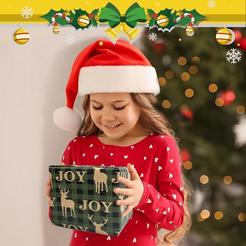 Christmas Wrapping Paper for Gifts, Holiday Kraft Paper (4 Rolls: 93 sq. ft. ttl) Red/Green and Black Plaid Grid Patterns, Stockings Snowflakes Pine Tree and Reindeer - 17 inches x 16.5 feet Per Roll — 사진 6