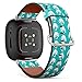 CJBROES Replacement Leather Watch Band, Compatible with Fitbit Versa 3 and Fitbit Sense of Wristband Bracelet Accessory - Blue White swansvector