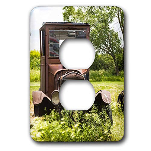 3dRose Iowa, Antiques Mall, rusty antique car 2 plug outlet cover