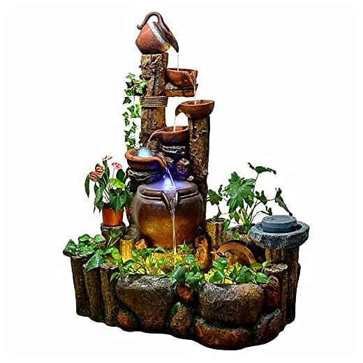 Lucky Incense - Outdoor Fountain with Large Pool, Floor Standing Water Fountain with LED Lights, for Garden, Patio, Backyard, Pool, Office, Home Decoration