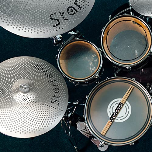 Starfavor Low Volume Cymbal Pack Mute Cymbal Set With Cymbal Mute Pads, 14"Hi-Hat/16"Crash/18"Crash/20"Ride Practice Cymbals For Drummers, With Cymbals Bag, Silver, Mc-520S #TOP5