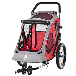 Aosom Dog Bike Trailer 2 in 1 Pet Stroller Cart Bicycle Wagon Cargo Carrier Attachment for Travel with 360 Swivel Wheel Reflectors Parking Brake Straps Cup Holder