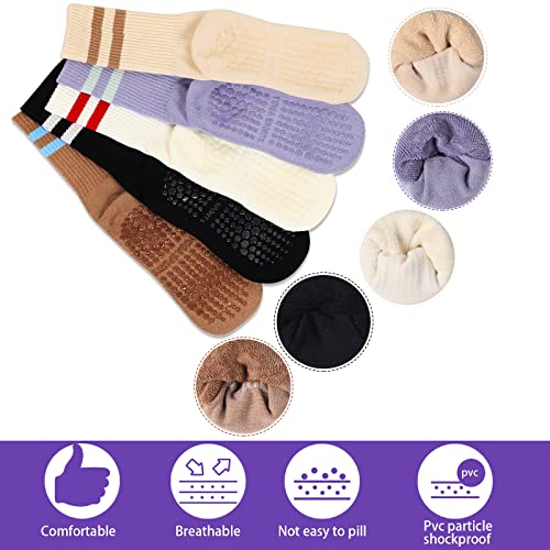 Newcotte 5 Pairs Women Long Yoga Socks With Grip Pilates Socks Non Slip Grippy Hospital Socks With Stripe For Sports Yoga Barre Ballet #TOP3