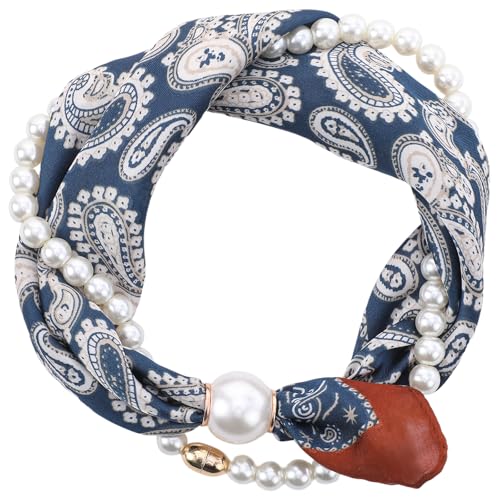 NoctisNest Silk Scarf Necklace for Woman, Elegant Pearl Necklace Head