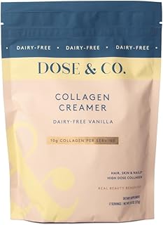 Dose & Co Dairy-Free Collagen Peptide Creamer, Vanilla, Powder, Keto Friendly, Types I and III Collagen Peptides, Coconut Milk Powder, Free from GMOs, Gluten, Preservatives, Hormones, Artificial Ingredients