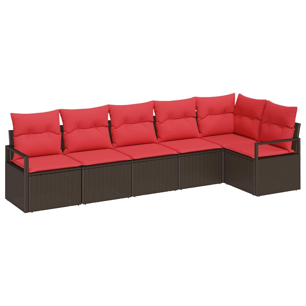Generisch Gartensofa-Set 6 STK. Braun und Rot Poly-Rattan,Gartensitzmöbel,51.6kg-3355073