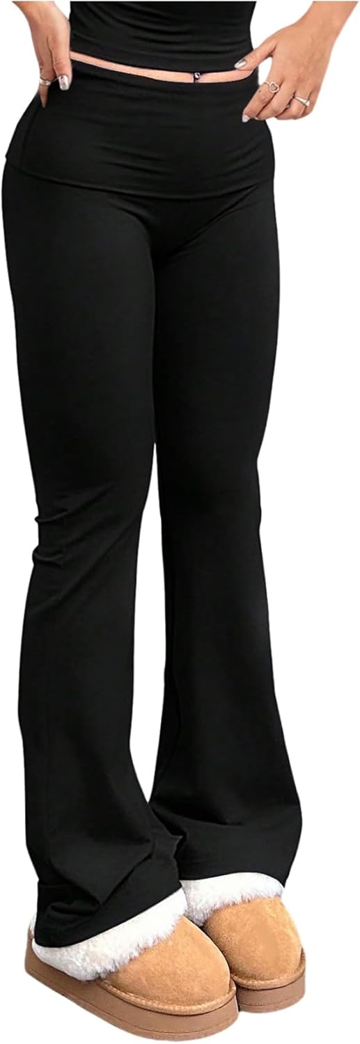 SHENHE Women's Fold Over Flare Leggings High Waisted Bootcut Gym Workout Yoga Pants