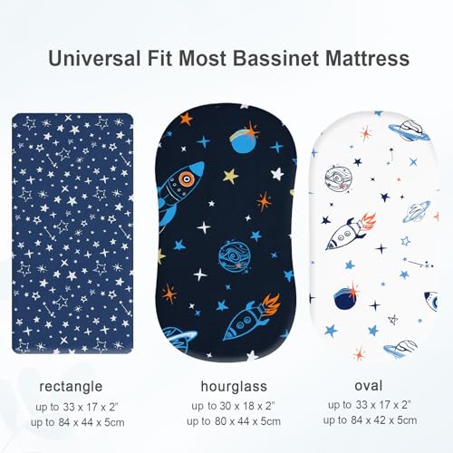 Image of david's kids 3 Pack Bassinet Sheets, Ultra Soft Breathable Comfortable Baby Sheet Set for Boys Girls Neutral, Univeral Fit for Most Cradle and Bassinet Mattress, Space