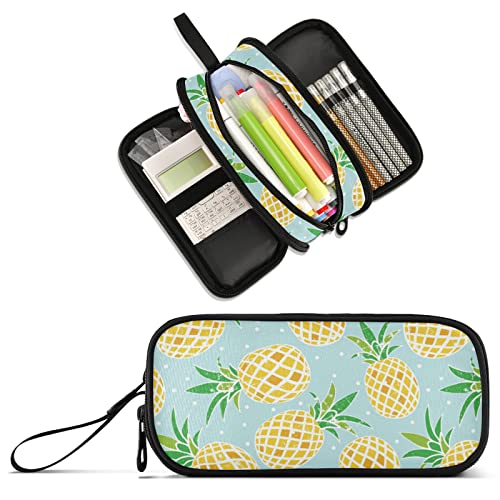 Image of Pineapple Large Capacity Pencil Case 3 Compartment Pencil Pouch | Large Storage Pen Bag pencil box for Adults School Office Teen Girl Boy Men Women