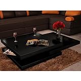 Material: MDF + cromo Zora Walter Mesa de café cuadrada de 3 niveles, color negro brillante, mesa de salón, mesa de café, mesa auxiliar, baúl con tablero DM + cromo