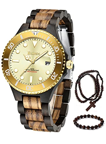 Reloj para Hombre Cronógrafo Analógico Cuarzo Reloj de Pulsera de Madera Reloj Hecho A Mano para Hombres 50M Reloj Impermeable para Hombres Moda Casual Reloj para Hombres Venta (Gold Wooden) Cover
