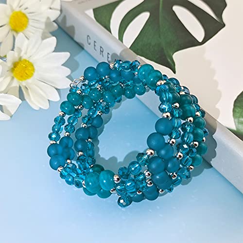 Coiris Multi Layers Statement Yellow Beaded Bracelet Adjustable Strand Bangle Bracelet For Women (Br1202-Deep Teal) #TOP1
