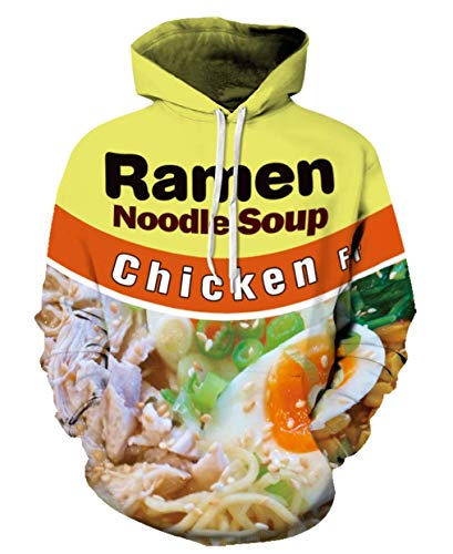JOOCAR Unisex Hoodies 3D Realistic Print Funny Ramen Noodle Soup Chicken Flavor Pullover Hooded Sweatshirts Long Sleeves Hoodies with Big Pockets Personality Tops
