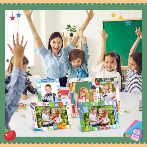 Image of AmazingSpark 50 Pack Back to School Paper Photo Frames Picture Frames, Classroom Theme Paper Photo Holders with Easel Back, 5 Designs for School Party Table Decorations