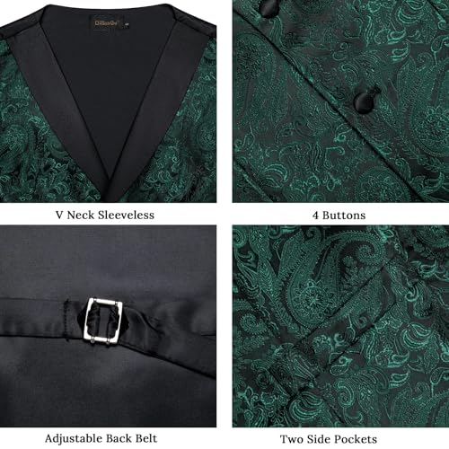 Image of DiBanGu Mens Paisley Suit Vest Silk Jacquard Waistcoat and Necktie Set Formal Shawl Collar Dress Vest 7PCS for Wedding Party
