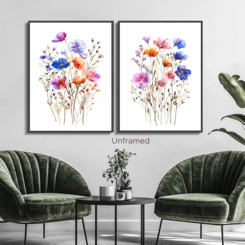 Toile murale fleurs sauvages colorées aquarelle lot de 2 tableaux botaniques 40x60cm - 2