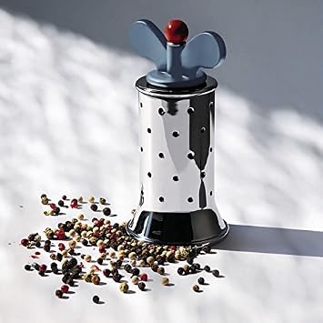 Alessi 9098 Design Pepper Mill with Fins Stainless Steel and Thermoplastic Resin, Light Blue