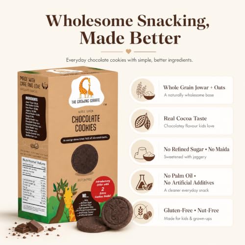 Image of The Growing Giraffe Whole Grain Chocolate Cookies- No Refined Sugar, No Maida, No Artificial Additives, No palm oil, Healthy Biscuits with jaggery and butter for Kids & Grown-Up Adults- Pack of 2