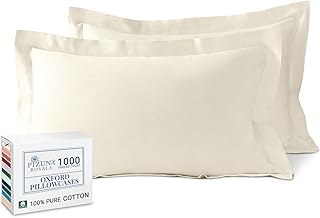 Pizuna Luxurious Cotton Pillow Cases 2 Pack Ivory 50x75cm, 1000 Thread Count Long Staple Combed Cotton Thick Pillow Cover, Soft Sateen Oxford Pillow Cases (100% Cotton Pillowcase Pack of 2)